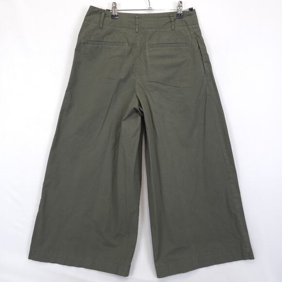 Uniqlo Pants Womens 4 Green High Rise Wide Leg Cropped Cotton Blend Casual - Picture 2 of 12